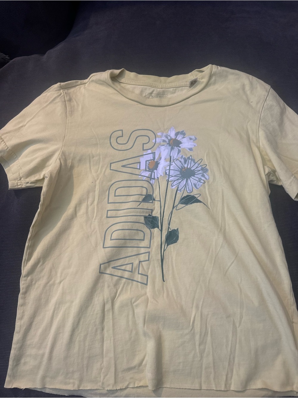 adidas Pale Yellow Floral Logo Short Sleeve Tee